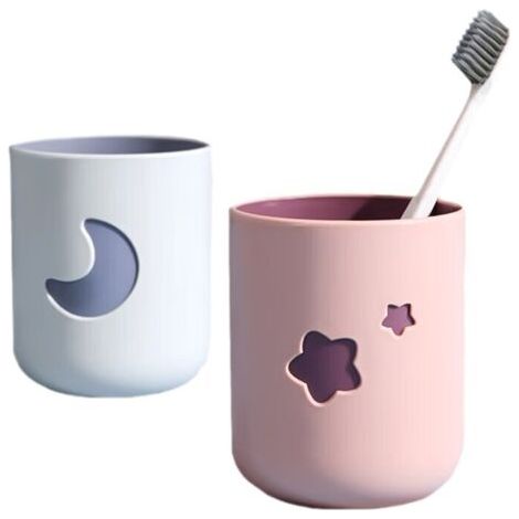 QORVA-Deux gobelets porte-bonheur bicolores, rose et gris, 7,57,59,5cm, pour brosses à dents de salle de bain, décorés d'étoiles et de lune.