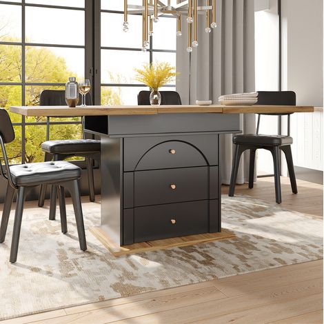 MEUBLIV Table à manger extensible 110-140x80 cm noire avec rangement intégré 4 à 6 places (1/5)