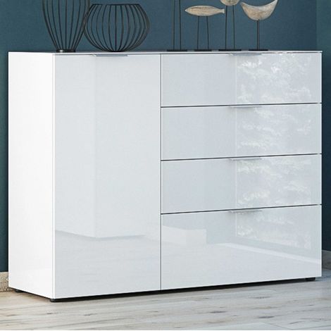 Bahut Dudek 134cm avec 4 tiroirs & 1 porte - blanc (1/5)