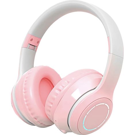Casque Bluetooth Anti-Bruit avec Basses Puissantes, Couleur Dégradé Rose, Pliable et Lumineux pour Téléphone et Ordinateur Portable (1/5)