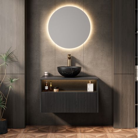 mueble baño con lavabo cerámico LED y cajón OKMYHOME (1/5)