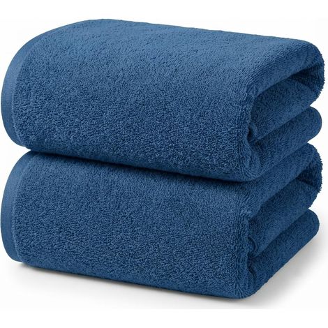 Lot de 2 Draps de Bain 70x140 cm, Serviettes de Douche, Coton Bleu (1/5)