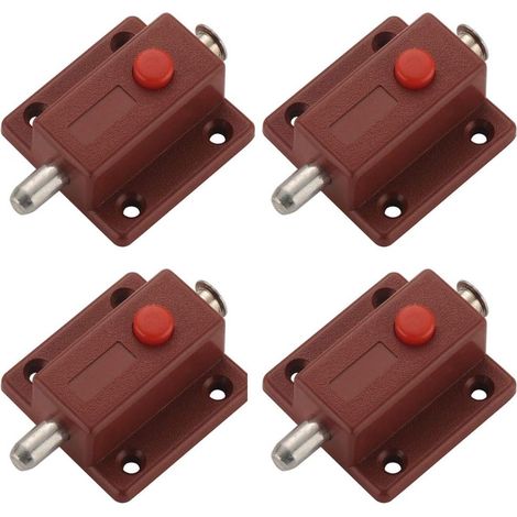 paquet de 4 Serrure de ferme-porte, loquet coulissant de sécurité à bouton à ressort automatique pour armoire-Dimensions : 3,7 x 3,6 cm-brun (1/5)