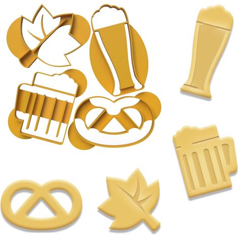 Lot de 4 emporte-pièces pour biscuits, fête de la bière – Emporte-pièce pour l'automne – Bière, bretzel, houblon avec 2 recettes en plastique bio – Fabriqué en Allemagne