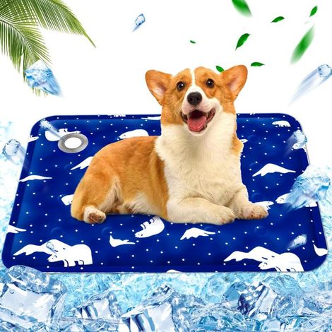 Tapis Rafraîchissant Chien,Tapis rafraîchissant pour Animaux de Compagnie Matelas, Tapis rafraichissant injection d'eau, Rester au Frais Cet Été Intérieur Extérieur, 50x60 cm,L,Ours polaire bleu royal (1/5)