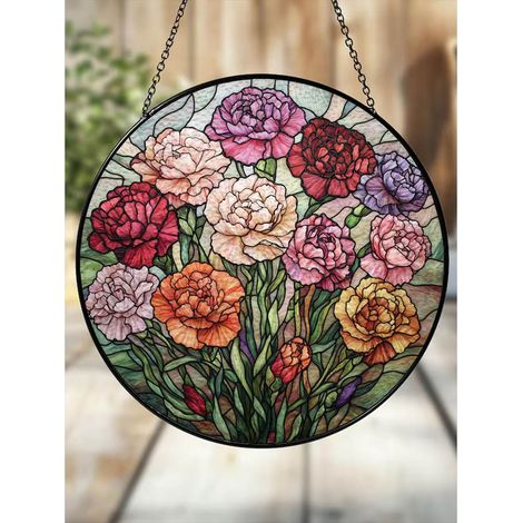 Attrape-soleil vitrail fleur mois naissance 9 cm, décoration souvenir floral