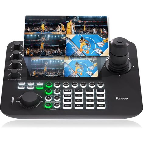 Contrôleur de Caméra PTZ IP NDI avec Aperçu sur Écran Quadruple de 7", Clavier de Commande à Joystick 4D pour Streaming d'Église Événements en Direct, Support NDI PoE VISCA Pelco-D/P (1/5)