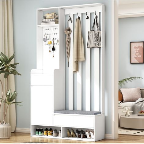 meuble rangement entrée banc coussin 100x35x180 MDF OKMYHOME (1/5)