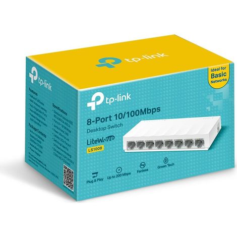 TP-link Switch di rete desktop a 8 porte 10/100Mbps LS1008 Non gestito Desktop Quantità di porte 1 Gbps (RJ-45) Quantità di porte SFP Quantità di porte PoE Quantità di porte PoE+ Tipo di alim (1/4)