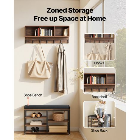 Porte Manteau Mural avec Banc à Chaussures, Meuble d'Entrée avec Structure en Acier, Rangement pour Couloir Chambre Dressing, Vesti… (1/5)
