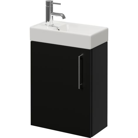 Napoli Cube Matt Black 400mm Wall Mounted Single Door Vanity Unit with Align Basin - 400mm - Chrome 160mm Handle