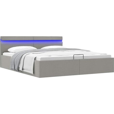 vidaXL Giroletto con Contenitore e LED Grigio Chiaro Tessuto 160x200cm (1/5)