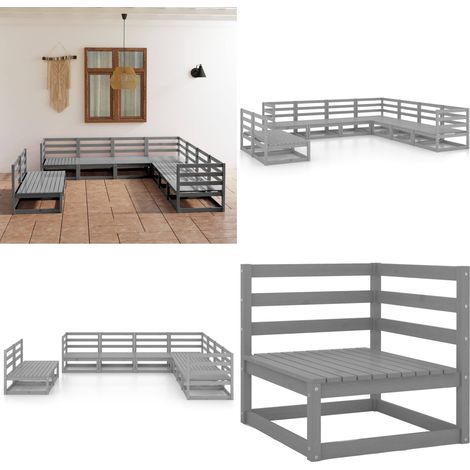 9-tlg. Garten-Lounge-Set Grau Kiefer Massivholz - Gartensofa - Lounge Set - Gartenmöbeln - Rattan Gartenmöbel - Holz Gartenmöbel - Home & Living (1/5)