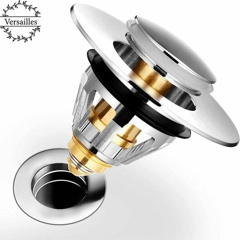 Filtre de vidange universel pour lavabo, Anti-Bloqué Inoxydable Bouchon lavabo poussoir bloque ,bonde de lavabo ,Flitre Cheveux Anti-Odeur pour Les Trous de 1.33” à 1.49” (1/5)