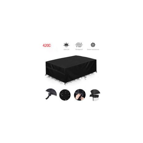 Housse Salon de Jardin 420D 180x120x74cm protection Bach table de jardin meubles d'extérieur imperméable à l'eau et au vent résistant aux UV et au froid, Noir (1/4)