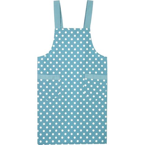Tablier De Cuisine En Coton Et Lin - Bleu Clair À Pois - Avec Poches Et Bretelles Réglables - Pour Chef Et Bricolage - 1 Pièce (1/5)