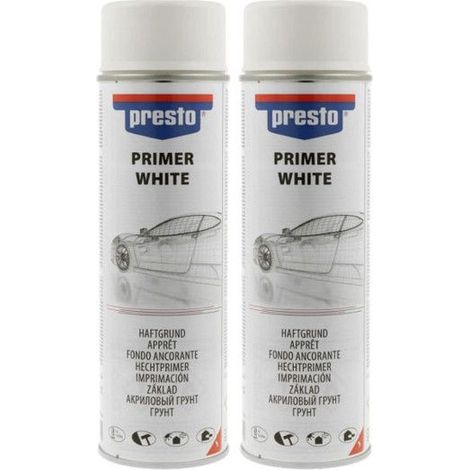 2 bombes d'apprêt - Sous-couche - Blanc - Pour peinture claires - Carrosserie - Presto - 500ml