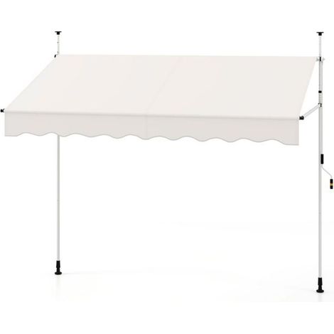 Tenda da sole retrattile manuale 250 x 135 x 300 cm orientabile pratica tenda da sole per esterni stile decorativo poliestere bianco 200010456