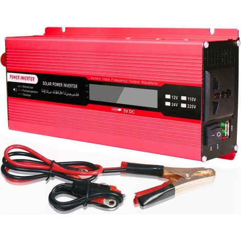 Convertisseur De Tension 1000W 2000W 12V 240V Onduleur Usb Onduleur Avec 1 Prise Et Ecran Lcd, Rouge (1/5)