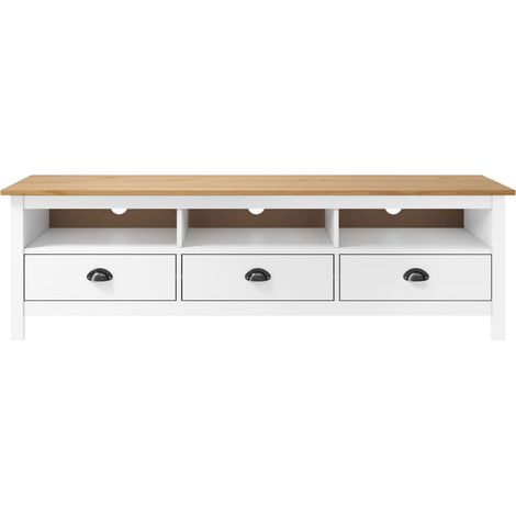 Meuble TV, Étagère TV, Meuble de Salon, Hill Range Blanc 158x40x47 cm Bois de pin solide OIB6271E (1/4)