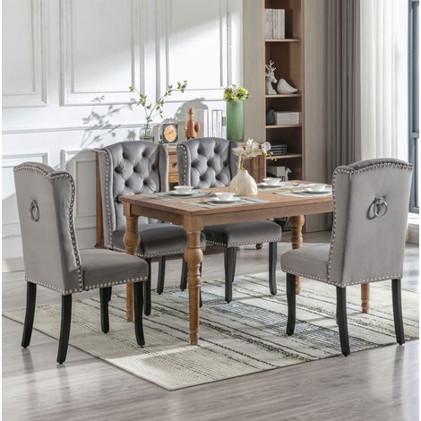Sillas de comedor 45x61x100 cm de terciopelo gris, modernas para salón, lote de 4 FloraGrace (1/5)