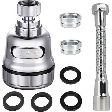 Aeratore per rubinetto da cucina, rotazione a 360 gradi, 3 modalità, acciaio inox/plastica/silicone, argento (1/5)