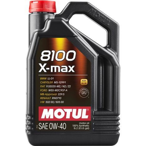 Aceite Motul 0W40 5L 8100 X-MAX A3/B4 / SN / LL01 / 229.5 / 502.00 505.00 / A40 / WSS M2C 937A