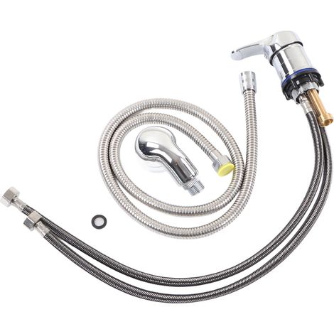 Robinet de bac à shampoing de 60 cm (23,6 po) avec cartouche en céramique chromée et flexible de remplacement de 120 cm (47,2 po) avec grand bec. (1/5)