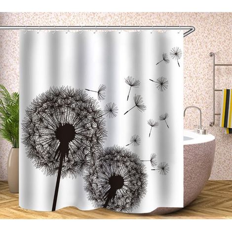Anti-mold shower curtain, original shower curtain, machine washable and waterproof, 12 integrated shower curtain rings, polyester, 180x180 cm, black - white (1/4)