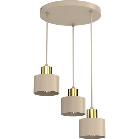Suspension 3 abat-jours cylindriques Parkla beige et dorée E27 en métal (1/5)
