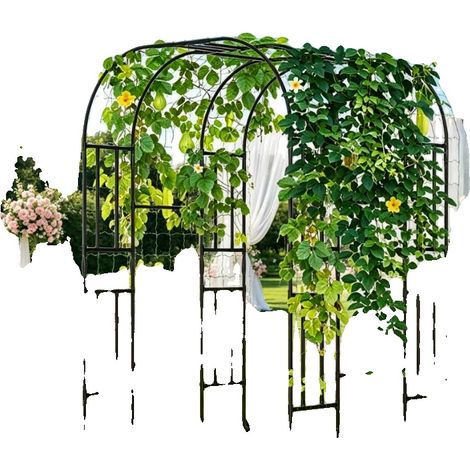 Enrejado de jardín de acero, de 2,2 m de altura, con diseño en forma de U, ideal para plantas trepadoras y resistente a la intemperie. (1/5)
