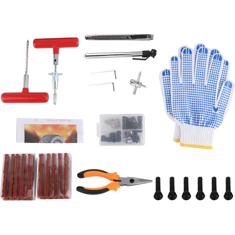 Kit 100 pièces réparation pneu auto moto vélo électrique, outillage crevaison, rustines caoutchouc, embouts, accessoires professionnels. (1/5)