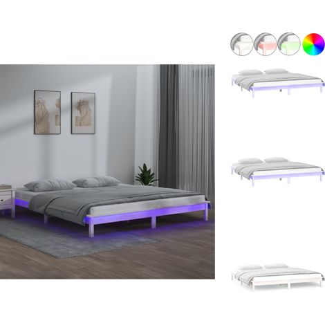 Betten & Bettgestelle - Living Massivholzbett mit LEDs Weiß 180x200 cm (1/5)