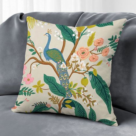 Housse de coussin fleurs papillon, décoration intérieur maison,50×50cm (1/5)