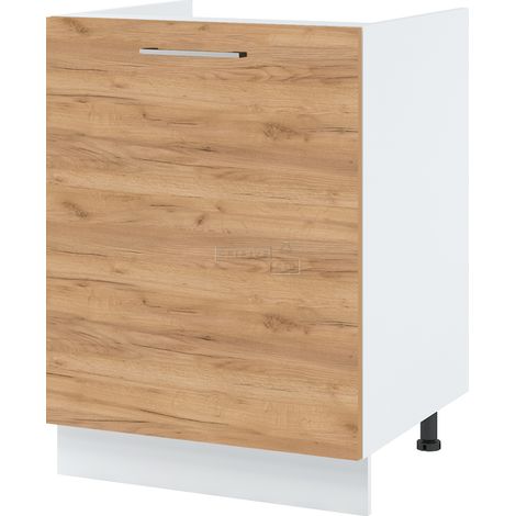 Meuble sous-évier Bellissi Chene 1 porte L 60 cm -  Porte avec poignée apparente  Décor chêne brut