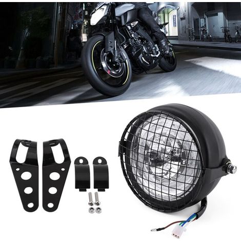 Phare modifié pour moto de 6,5 pouces + abat-jour à carreaux + support de montage (1/5)