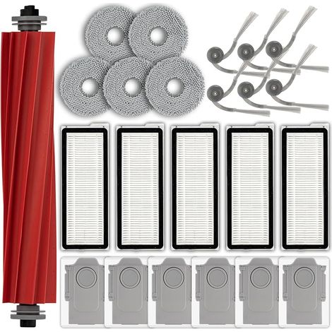 Lot de 23 pièces de rechange QV 35A/QV 35S compatibles avec robot aspirateur Roborock QV 35A/QR 798/QV 35S, 1 brosse à rouleau, 6 brosses latérales, 6 sacs à poussière, 5 filtres HEPA, 5 tampons de (1/5)