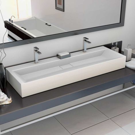 vidaXL Lavabo 120x46x11 cm Fonte minérale/marbre Blanc (1/5)