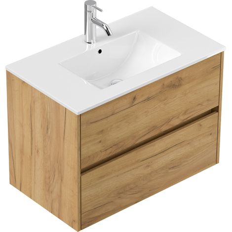 Badmöbel Taifun und Waschtisch 80 cm 2 Greifraum SoftClose Auszüge eiche gold