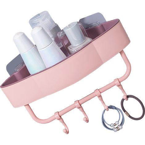 Mensole angolari per doccia, ampio spazio contenitivo, portasciugamani adesivo multifunzionale da parete per cucina, colore rosa. (1/5)