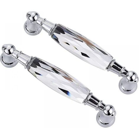 2 Poignée de meuble, Verre taillé, Chrome poli, Entraxe 128 mm, Cuisine (1/5)