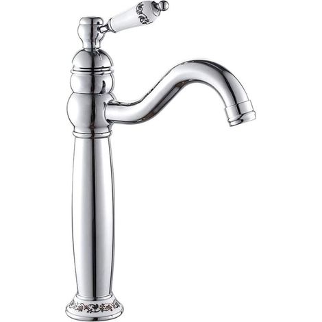 Mitigeur de lavabo classique en laiton, mitigeur monocommande, poignée en céramique (argent) (1/4)