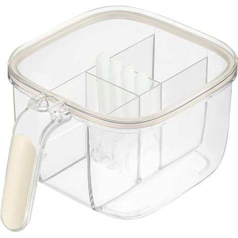 Boîte à épices à 4 compartiments avec fenêtre transparente, pot à épices robuste en PET, avec 4 cuillères pour la cuisine, lait jaune (1/5)