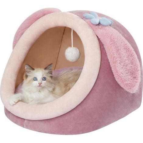 Mignon Grotte pour Chat, Panier pour Chats Interieur, Lit Chat M (38 cm x 37 cm x 32 cm), Cat Bed avec Coussin Lavable et Amovible, Niche pour Chats avec Semelle Antidérapante, Rabbit (1/5)