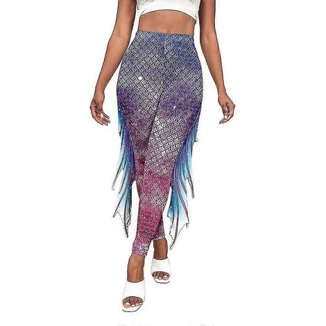 Leggings sirène pour femmes, leggings à écailles de poisson, pantalon long taille haute (L Style 1) (1/5)