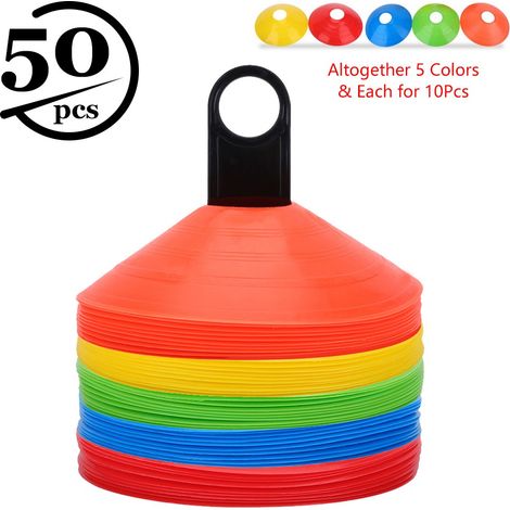 50 plots cônes souples en PE, 19 cm de diamètre, 5 cm de haut, base ronde, couleurs assorties (1/5)