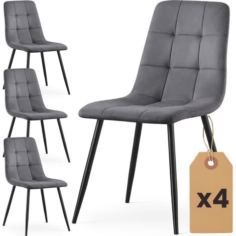 Set di 4 Sedie in velluto trapuntate NERO Grafite Scuro gambe nere (1/5)
