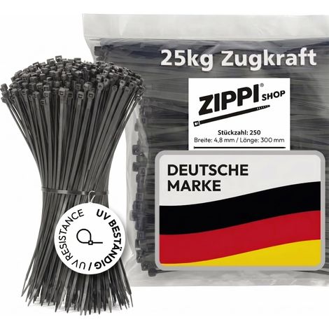 Serre-câbles 300 mm noir (250 pièces) - 300 mm x 4,8 mm - Force de traction de 25 kg (1/5)
