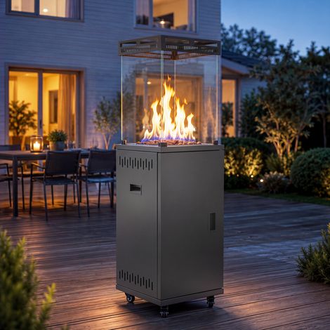 GBLY Gas‑Terrassenheizer mit 360° sichtbarer Flamme rauchfreie Verbrennung mobil auf Rollen für Garten Terrasse & Außenbereich Heizfläche 20‑60 m² (1/5)