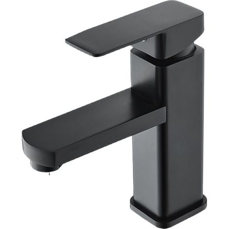Waschbeckenarmatur mit Warm- und Kaltwasseranschluss, Edelstahl, mit Wassersparsystem, schwarz.